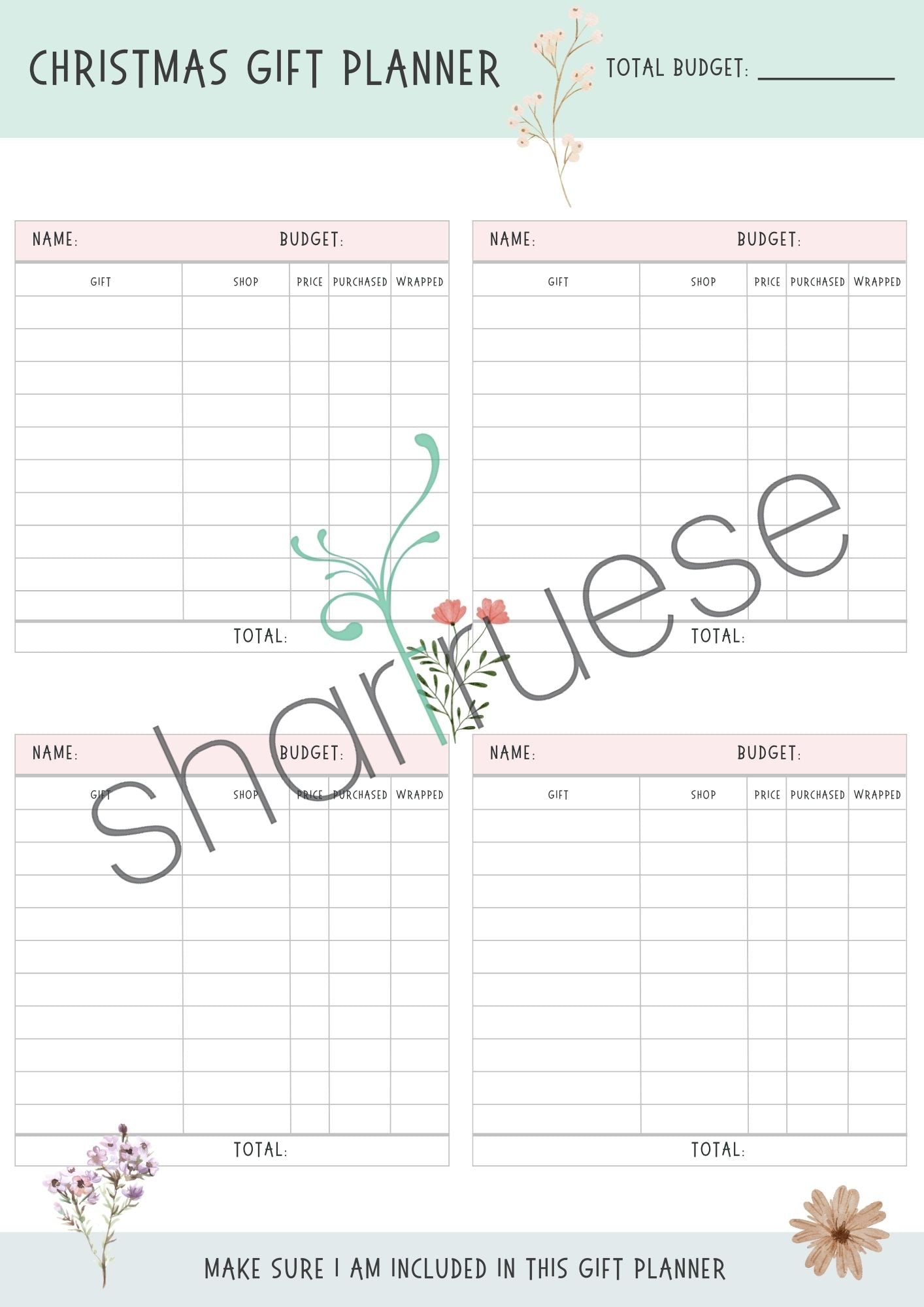Christmas Gift Planner Bundle Instant Download