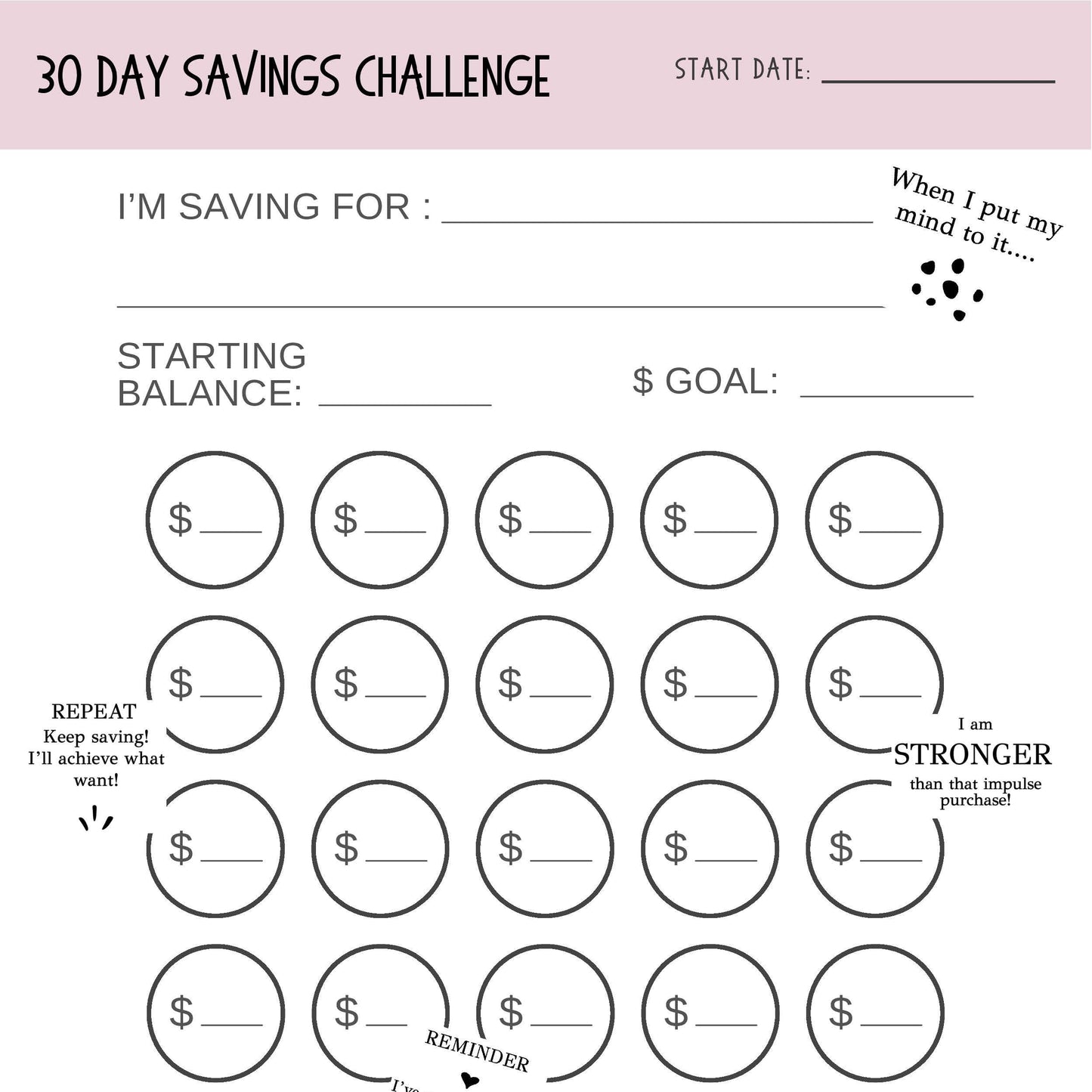 30 Day Savings Challenge Instant Download