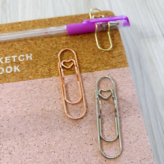 Metallic Pen Holder Paper Clips With Heart